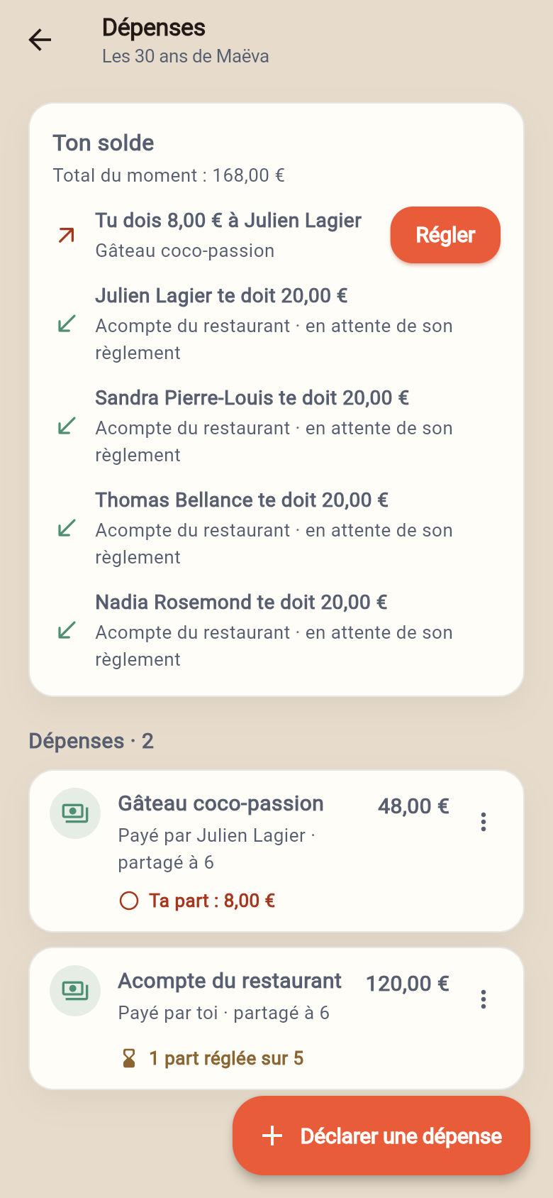 Le solde de chacun : qui doit combien, et à qui